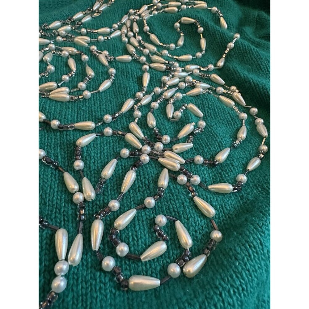 NEW Vtg Santoria Green Beaded Pearls Angora Beaded Sweater Sz Large SOFT - Picture 6 of 9